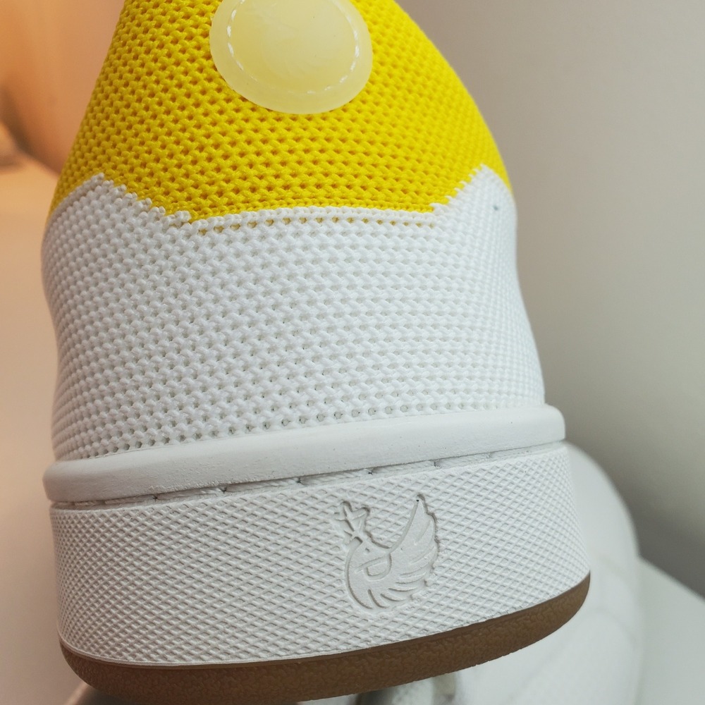 Men's White Knit Sneakers with Yellow Heel Detail - Picture 5 of 10